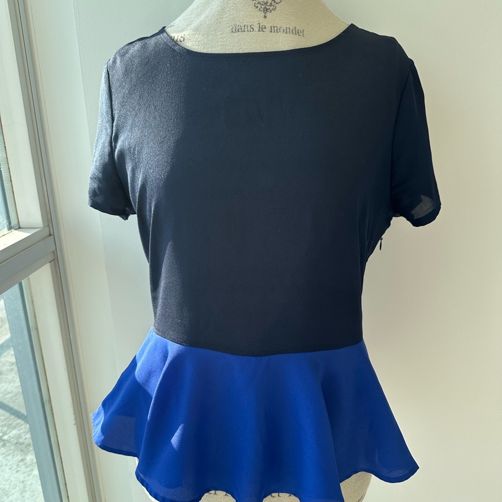 Rory Beca Black and Blue Peplum Blouse